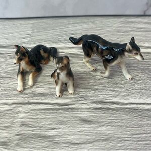 3 Vintage Miniature Figures German Shepherd Dogs Bone China Japan